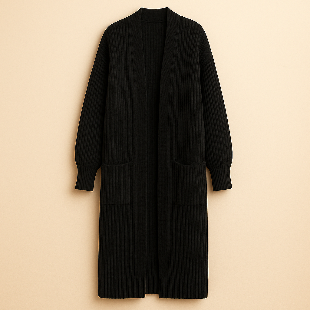 Damen Langer Strick-Cardigan Mit Offener Front Und Oversized-Passform