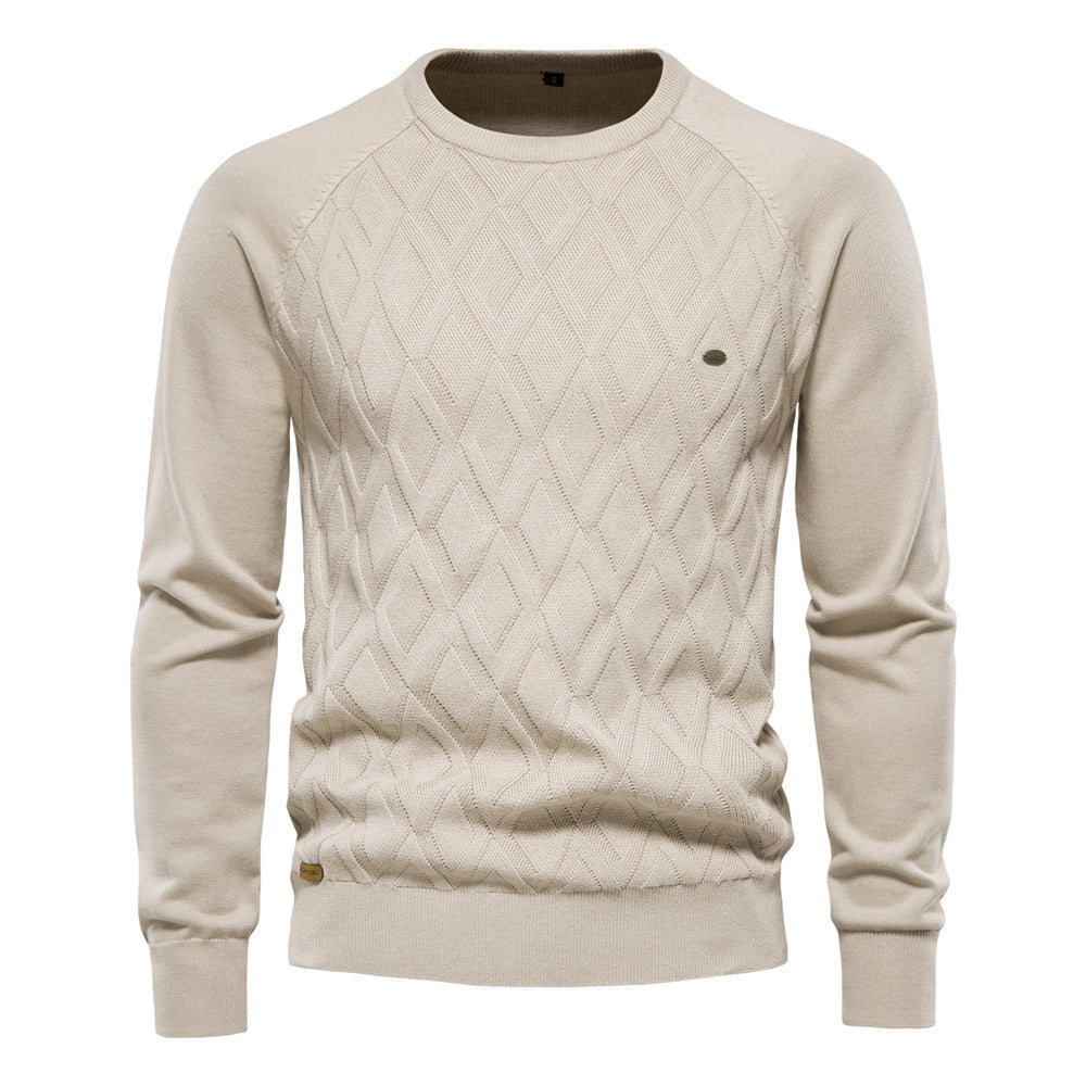 Men's Pullover Crew Neck Solid Color Long Sleeve Straight Cut – Cotton Blend