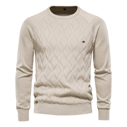 Men's Pullover Crew Neck Solid Color Long Sleeve Straight Cut – Cotton Blend