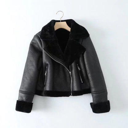 Women's autumn short jacket with lapel collar and zipper