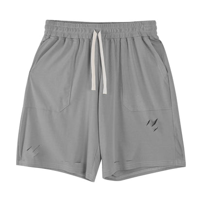 Herren Sommer-Sportshorts, Lockere Passform, Risse, Mittellang