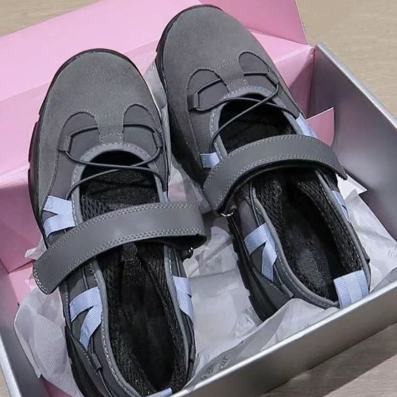 Damen Mary Jane Schuhe Mit Klettverschluss, Dicker Sohle Und Runder Zehenpartie