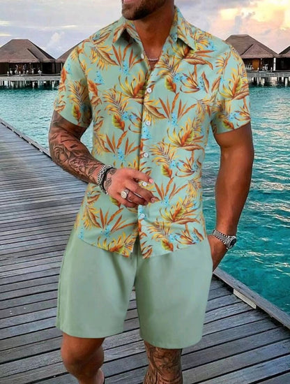 Herren Sommer-Shorts-Set: Kurzarmhemd Und Shorts Aus Baumwollmischung