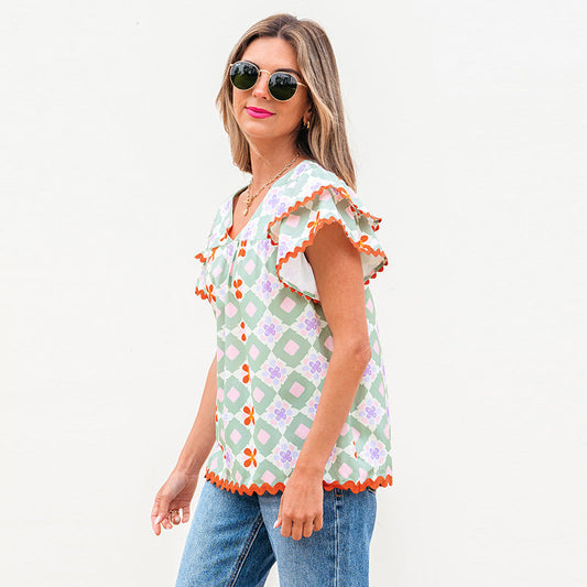 Damen-Chiffonbluse Mit Mehrfarbigem Geometrischem Muster