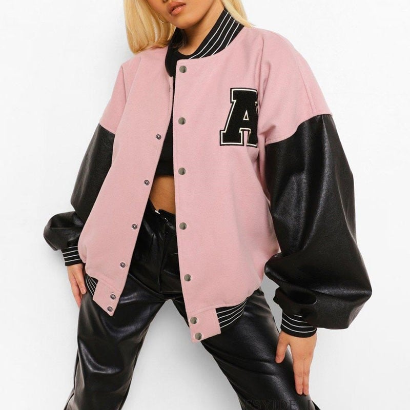 Damen Baseballjacke mit Letter-Print und Knopfleiste