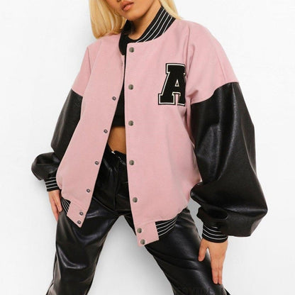 Damen Baseballjacke mit Letter-Print und Knopfleiste