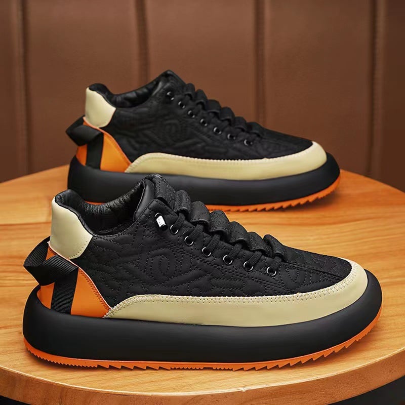Herren-Sneaker zum Schnüren mit künstlichem PU-Obermaterial und dicker Gummisohle