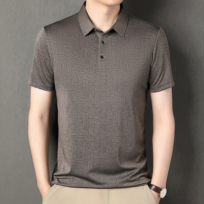 Herren Sommerhemd Aus Eisseide, Kurzarm, Asymmetrisch Bedruckt, Leichter Pullover, Leichter Pullover