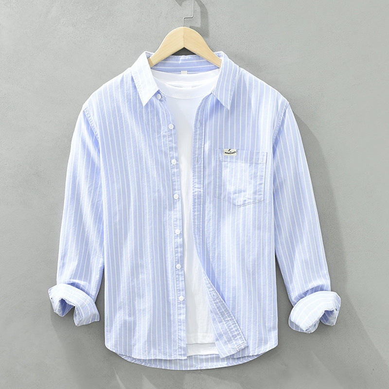 Men's Oxford Shirt Striped Long Sleeve Button Placket Classic Collar – Cotton Blend