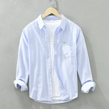 Men's Oxford Shirt Striped Long Sleeve Button Placket Classic Collar – Cotton Blend