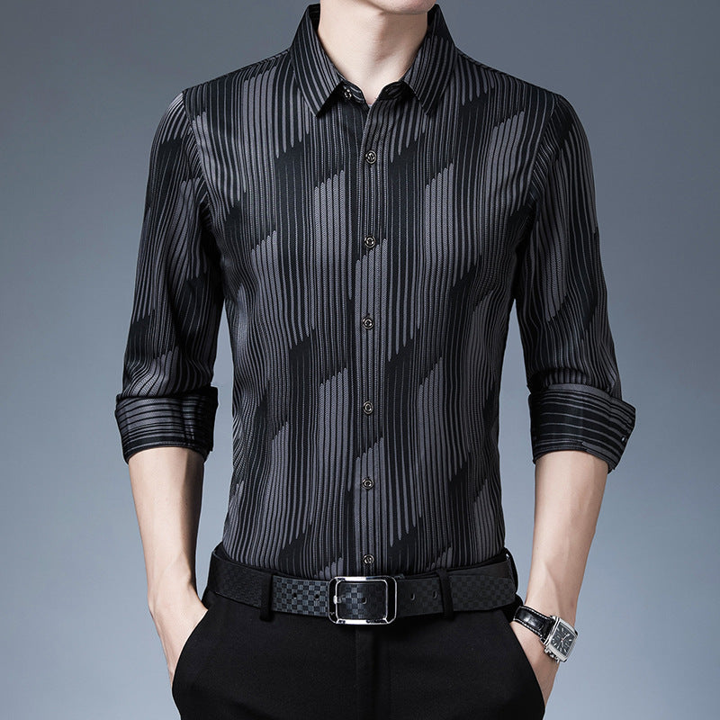 Herren Klassisches Langarmhemd mit Knopfleiste – Leichtes Design Normale Passform