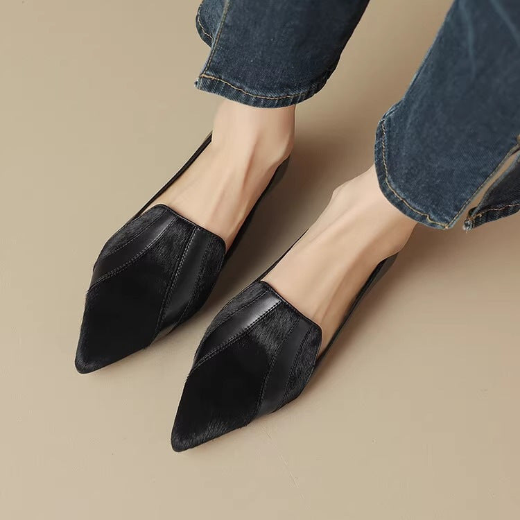 Damen-Slipper Mit Spitzer Zehenpartie, Flach Und Niedrig Geschnitten