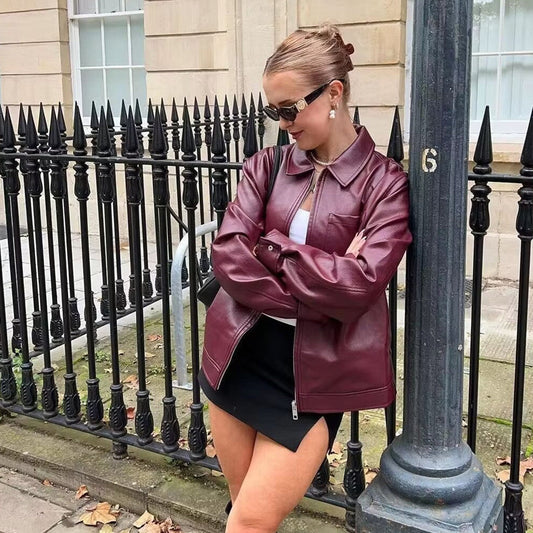 Damen-Bikerjacke mit Reverskragen und Reißverschluss vorne