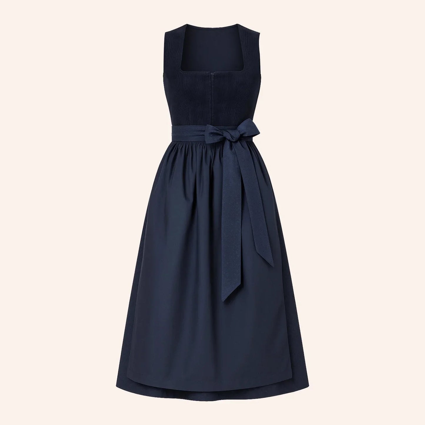 Frontansicht des marineblauen Damen-Dirndls mit Schürze