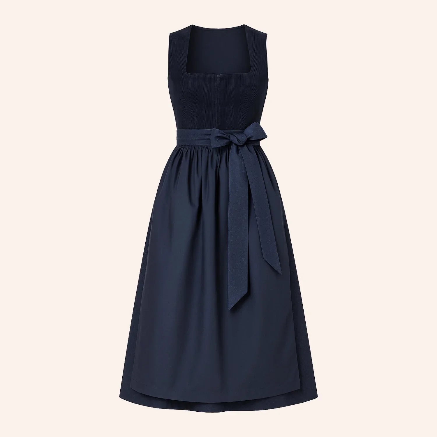 Frontansicht des marineblauen Damen-Dirndls mit Schürze