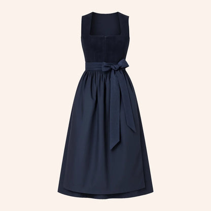 Frontansicht des marineblauen Damen-Dirndls mit Schürze
