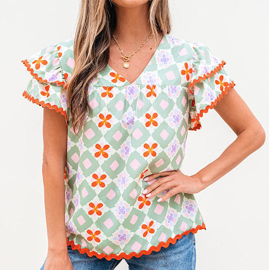 Damen-Chiffonbluse Mit Mehrfarbigem Geometrischem Muster