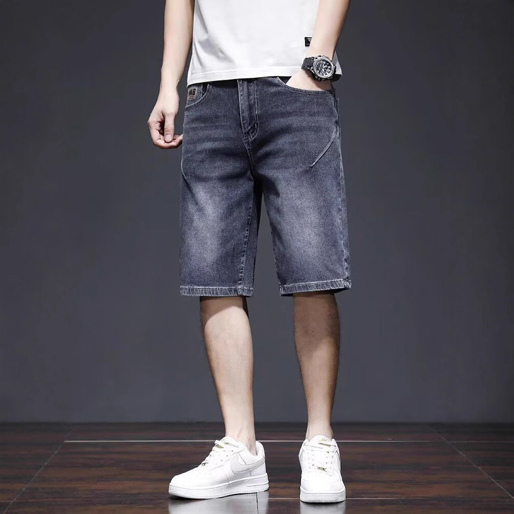Herren Sommer-Denim-Shorts, Gerades Bein, Lockere Passform, Verkürzte Länge