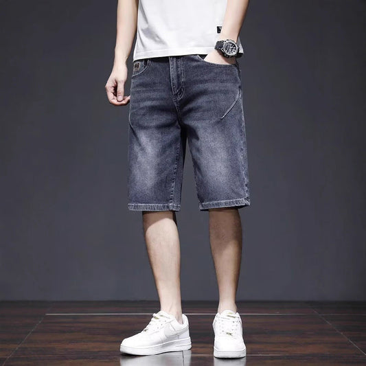 Herren Sommer-Denim-Shorts, Gerades Bein, Lockere Passform, Verkürzte Länge
