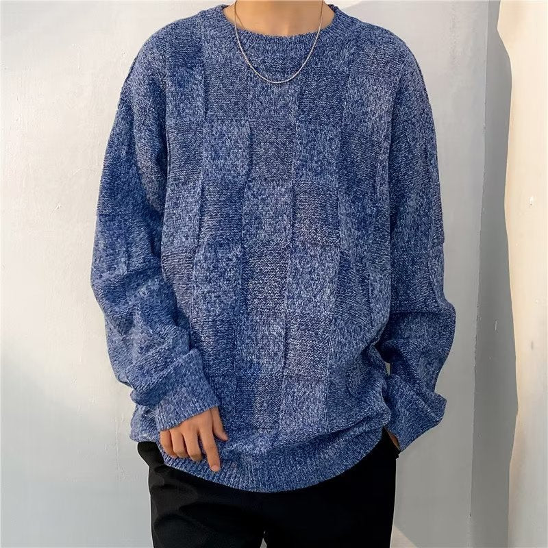 Herren Winter Pullover Rautenmuster Langarm Lockerer Schnitt – Woll-Mischung