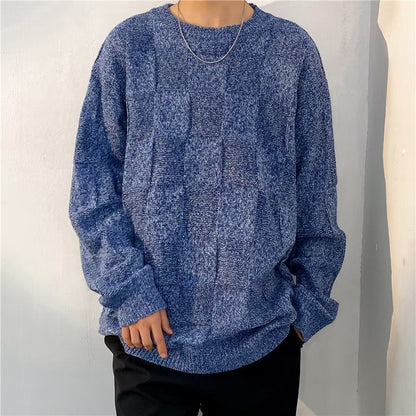 Herren Winter Pullover Rautenmuster Langarm Lockerer Schnitt – Woll-Mischung