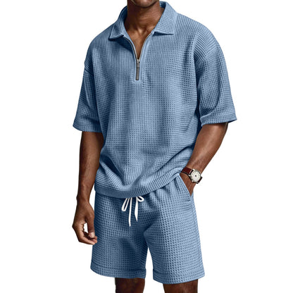 Herren Sommer Set mit Poloshirt und Shorts – Reißverschlusskragen