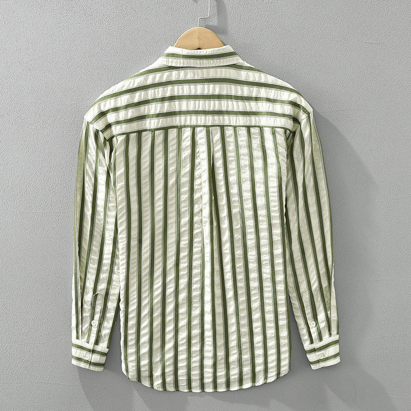 Men's Striped Shirt Long Sleeve Loose Fit With Button Placket