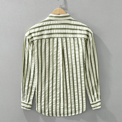Men's Striped Shirt Long Sleeve Loose Fit With Button Placket
