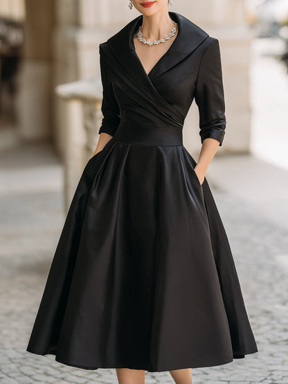 Damen Midikleid mit drapiertem Ausschnitt und A-Linien-Rock