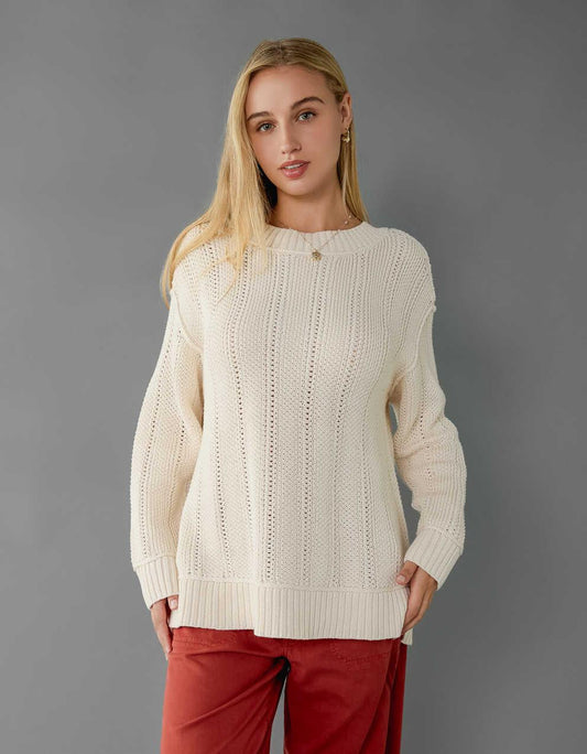 Damen Pullover Mit Überschnittenen Schultern Und Geripptem Abschluss