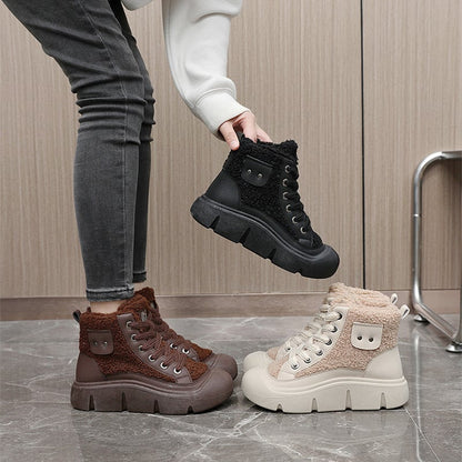 Women's winter high-top sneakers with laces, round toe, and non-slip rubber sole