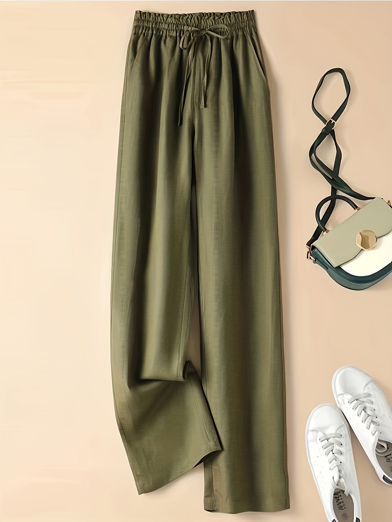 Damen High Waist Hose mit Kordelzug