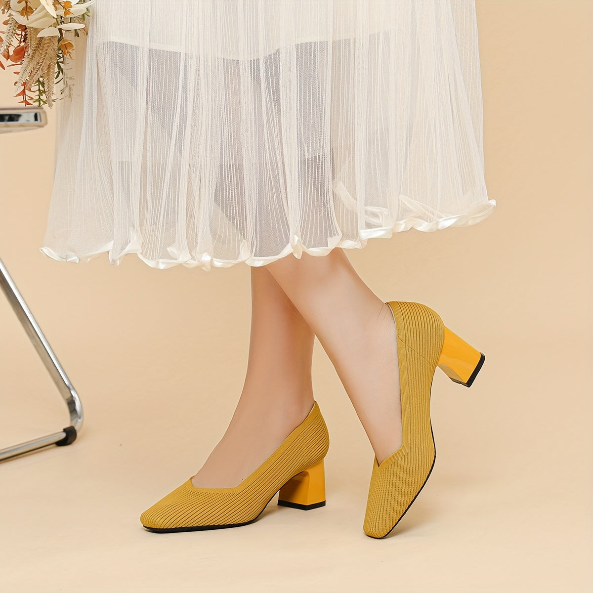 Women's Pumps Block Heel Stretch Fit Padded Sole