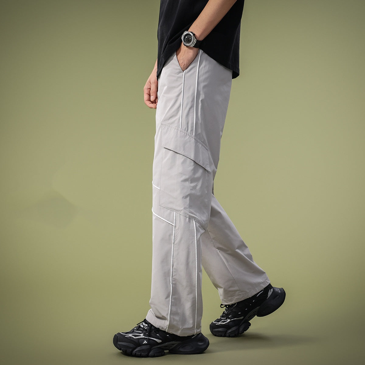 Gerade Geschnittene, Lockere Herren-Cargohose Mit Mehreren Taschen