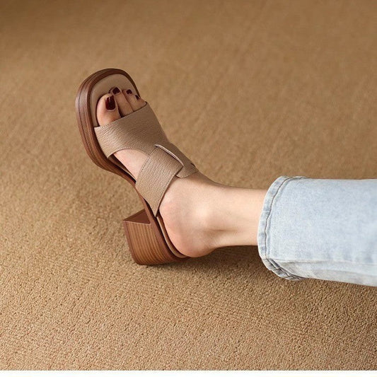 Damen-Sommersandalen Mit Blockabsatz, Eckiger Zehenpartie Und Knöchelriemen