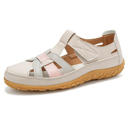 Retro-Sandalen Für Damen Mit Klettverschluss, Flacher Form, Runder Zehenpartie Und Weicher Sohle