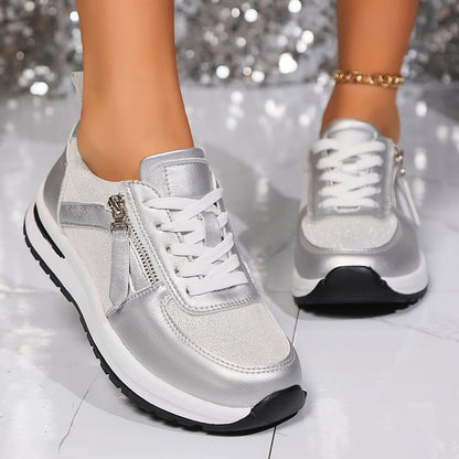 Damen-Sneaker Mit Seitlichem Reißverschluss, Fußgewölbeunterstützung Und Rutschfester Sohle