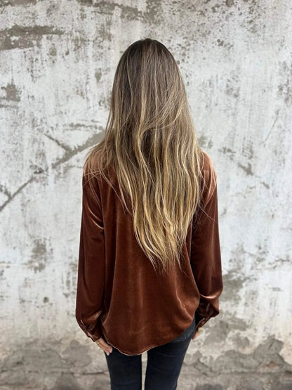 Women's Autumn Velvet Shirt Classic Collar Button Placket