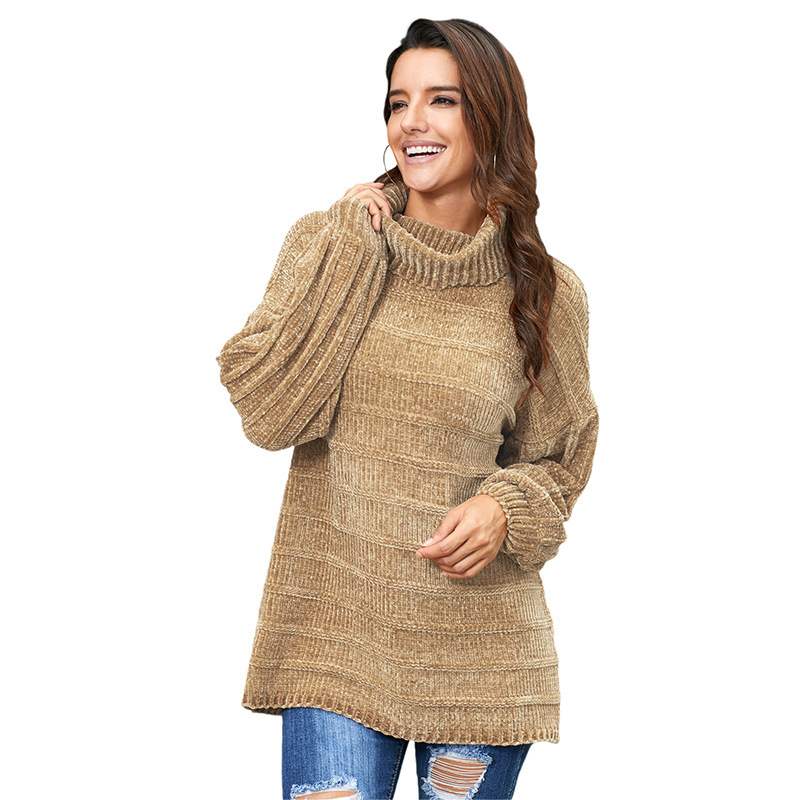Women's Winter High-Neck Sweater Solid Color Long Sleeve