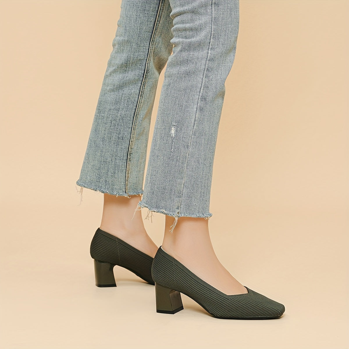 Women's Pumps Block Heel Stretch Fit Padded Sole