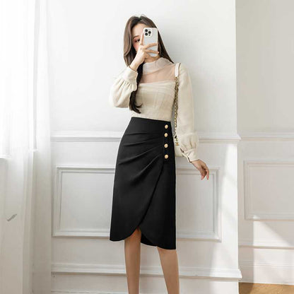 Plissierter Midirock für Damen mit Schlitz und tailliertem Bund – Eleganter Stil