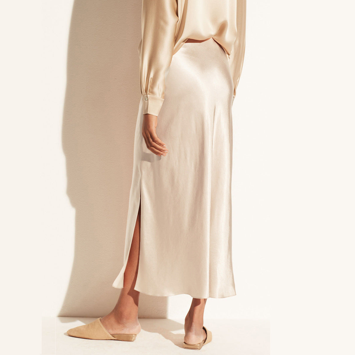 Damen Midirock mit hohem Bund, elastisch, schräger Schlitz