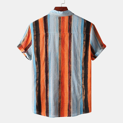 Herren Sommerhemd Mit Blumenmuster, Kurzarm, Kontrastfarbe Plus Grün