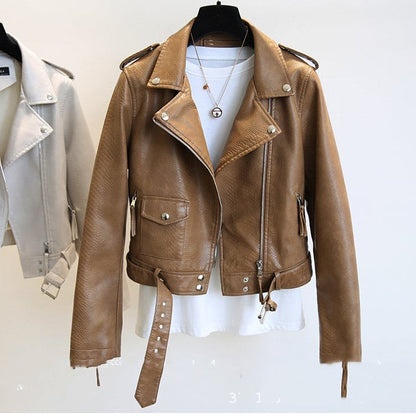 Women's Slim-Fit Biker Jacket with Snake Print, Notch Collar, and Zipper