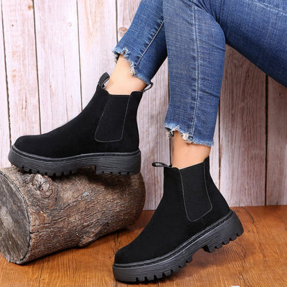 Damen Herbst-Stiefeletten mit runder Zehenkappe und klobiger Plateausohle