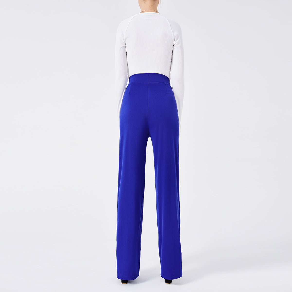 Damen Hochtaillen-Slim-Schlaghose in Unifarbe