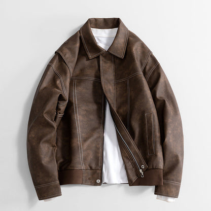 Herren PU-Jacke Retro-Look mit weitem Schnitt