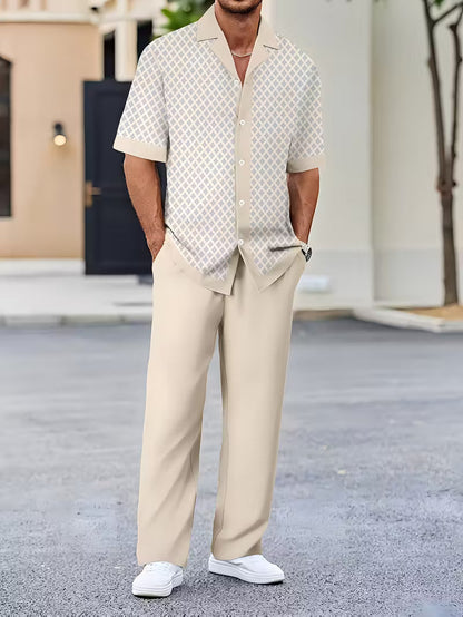 Herren Sommer Zweiteiler Set mit Geometrischem Muster – Lockerer Schnitt