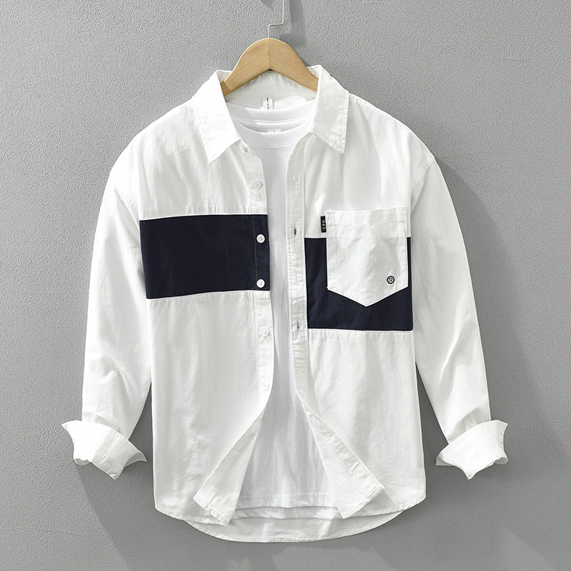 Men's Cargo Shirt Long Sleeve Loose Fit with Patchwork Design