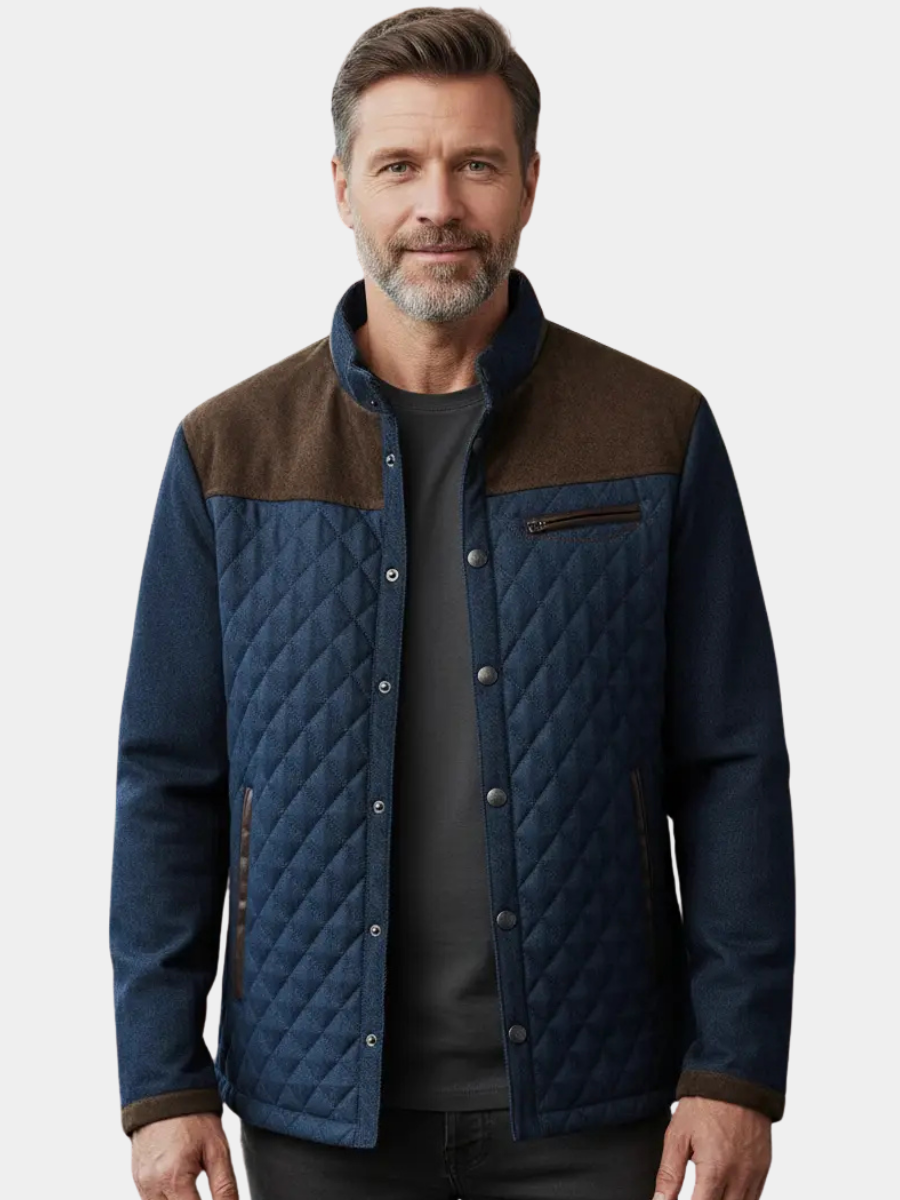 Herren Hybrid-Steppjacke in der Frontansicht mit gestepptem Rumpf